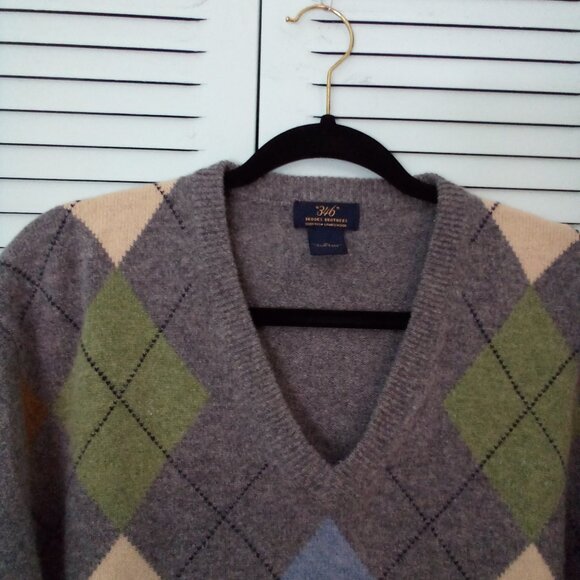 "346" BROOKS BROTHERS XL GREY SCOTTISH 100% LAMBSWOOL ARGILE V-NECK LONG SLEEVES - Picture 4 of 6